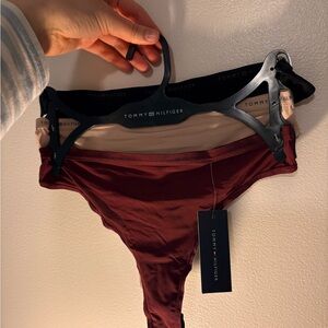 Tommy Hilfiger Red and Beige Thong Set